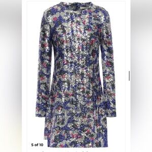 Mary Katrantzou NWOT Purple Blue Silver Pink Floral Sequin Mini Dress US Size 2
